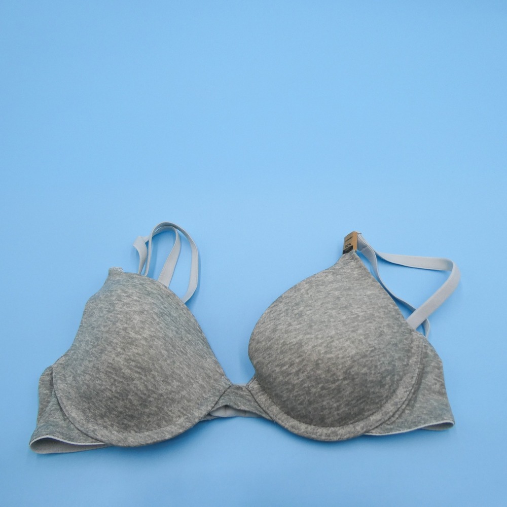 PINK Victorias Secret Bra Womens 32A Wear Everywhere T-Shirt Gray Heather Jersey